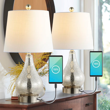 Dino 21" Farmhouse Industrial Iron/Glass LED Table Lamp with USB Charging Port - JONATHAN Y